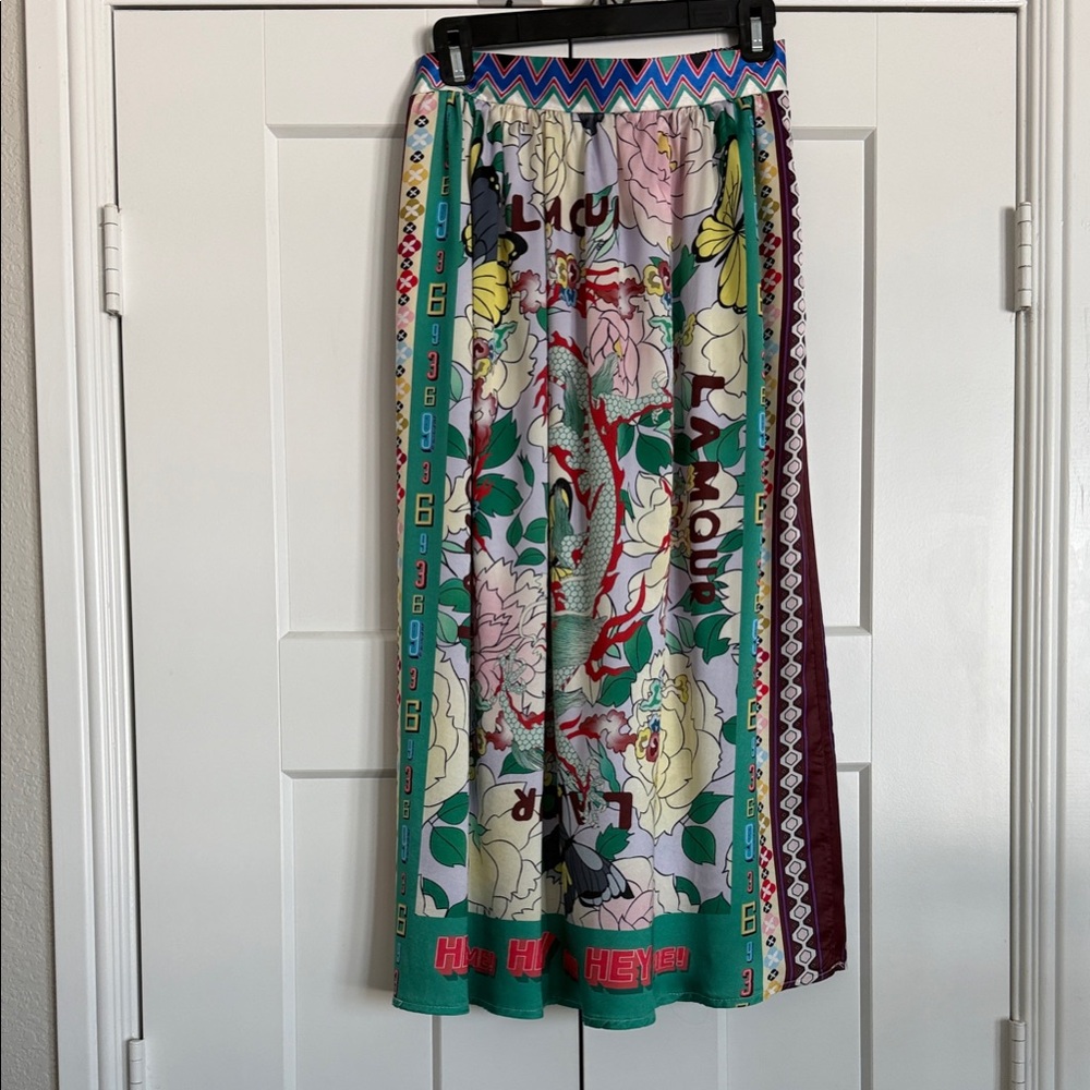 Silk Colorful Floral Patterned Skirt